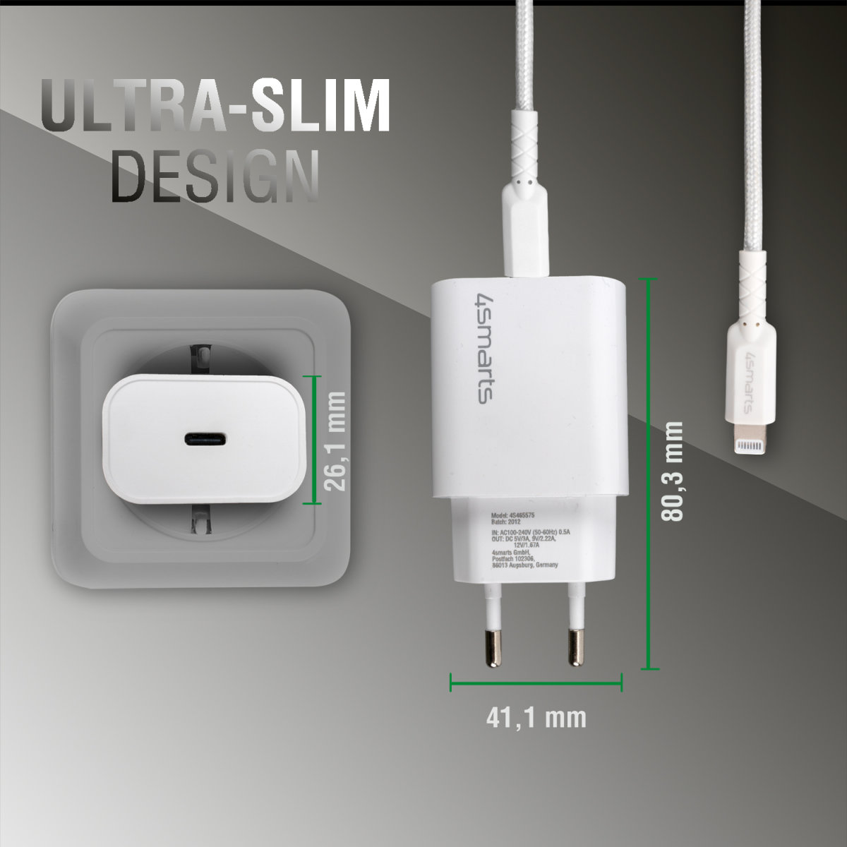 4S DUAL snellader 20W WIT met Lighting kabel 1,5m - Afbeelding 3