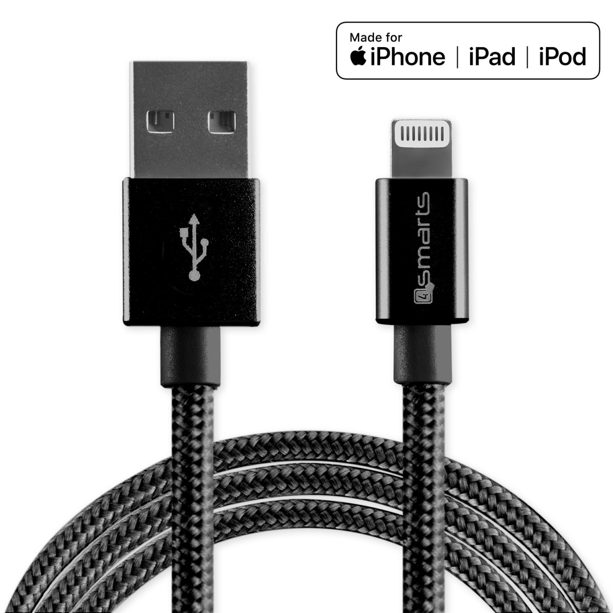 4S Laadkabel USB-A naar Lightning 1m zwart